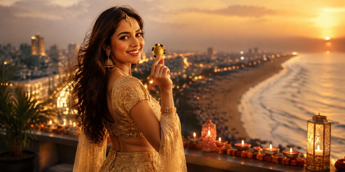 Indian woman using smartphone for casino betting