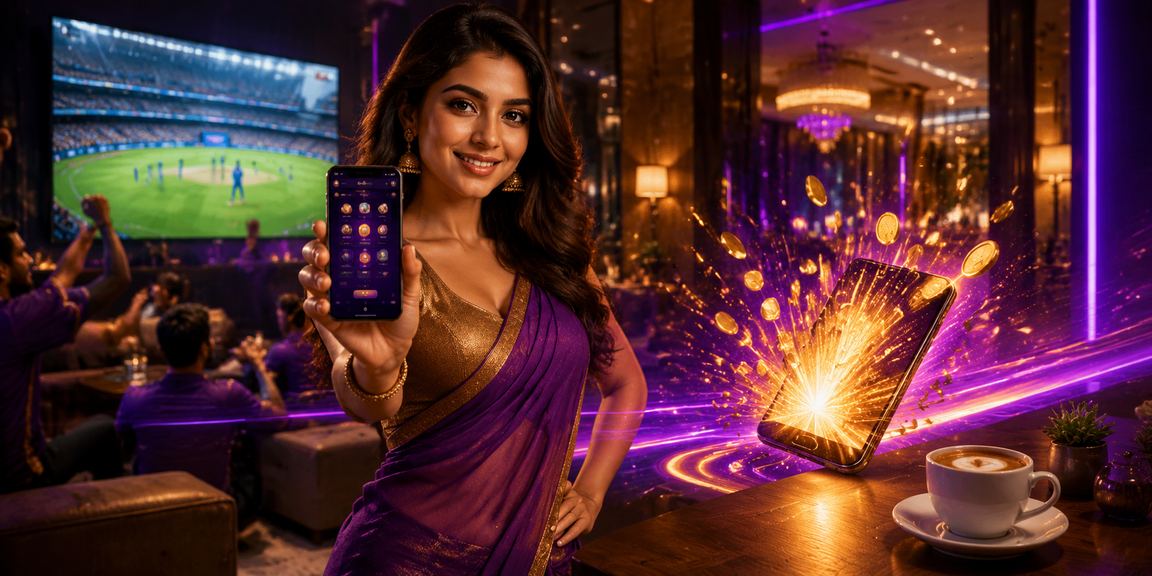 Neon-lit cricket betting scene for Indian players